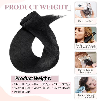 Echthaar Haarverlängerung Schwarz 50cm – Remy, Doppelt Tressen