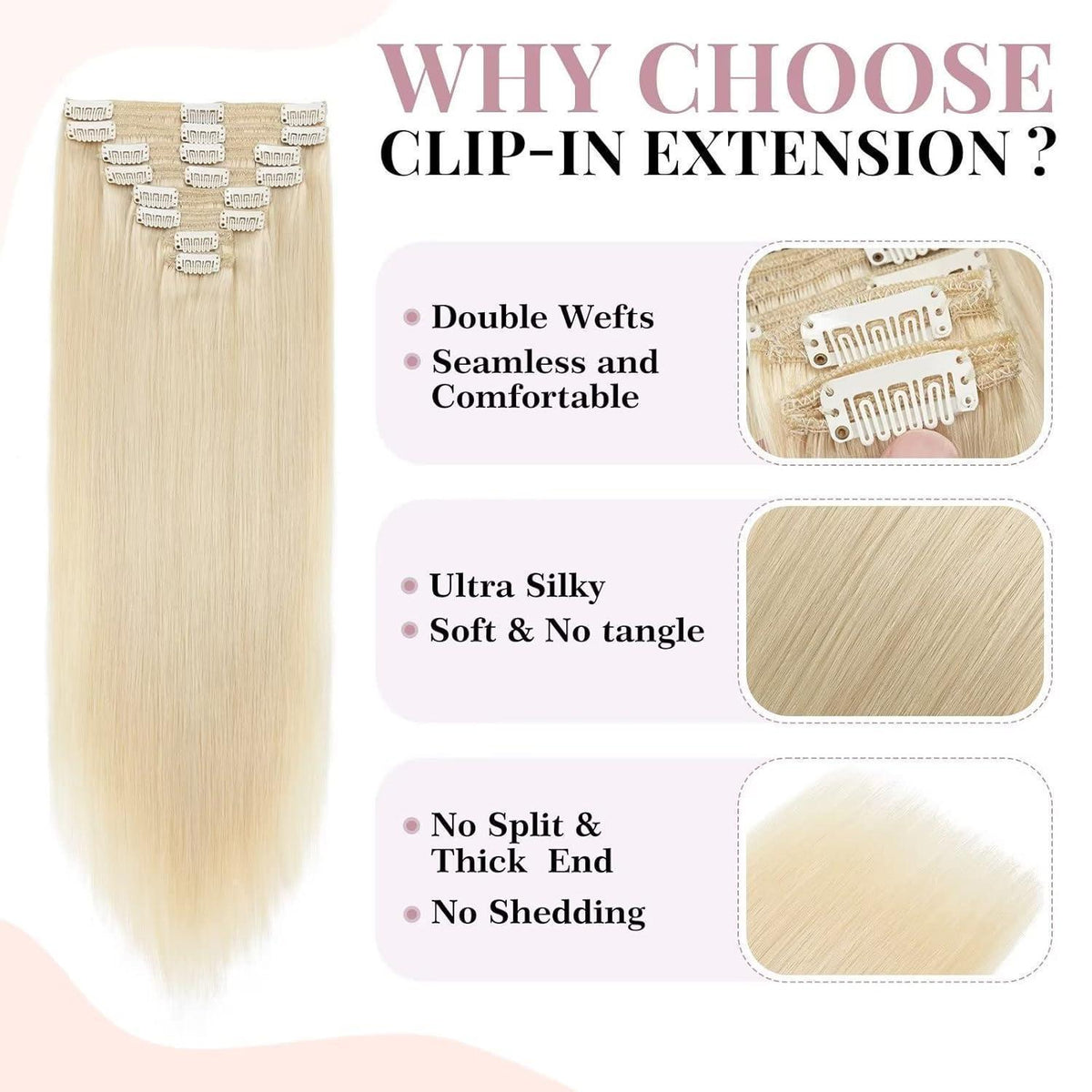 Echthaar Clip-Ins Blond 55 cm – Remy Hair, Volle Länge