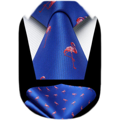 HISDERN Herren Krawatte Hochzeit Tiermuster Set Blau