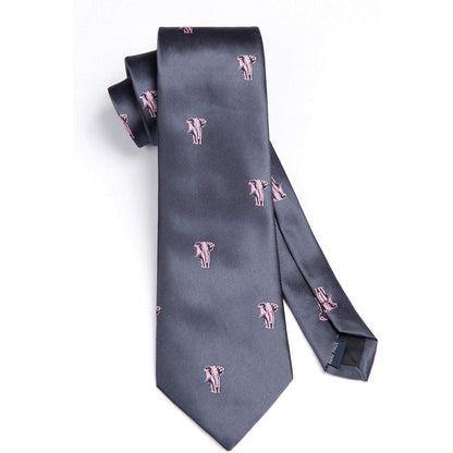 Herren Krawatten Set Elefant Grau Business Hochzeit Einstecktuch