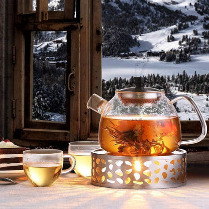 Teekanne mit Stövchen 1.5L aus Borosilikatglas & Edelstahl
