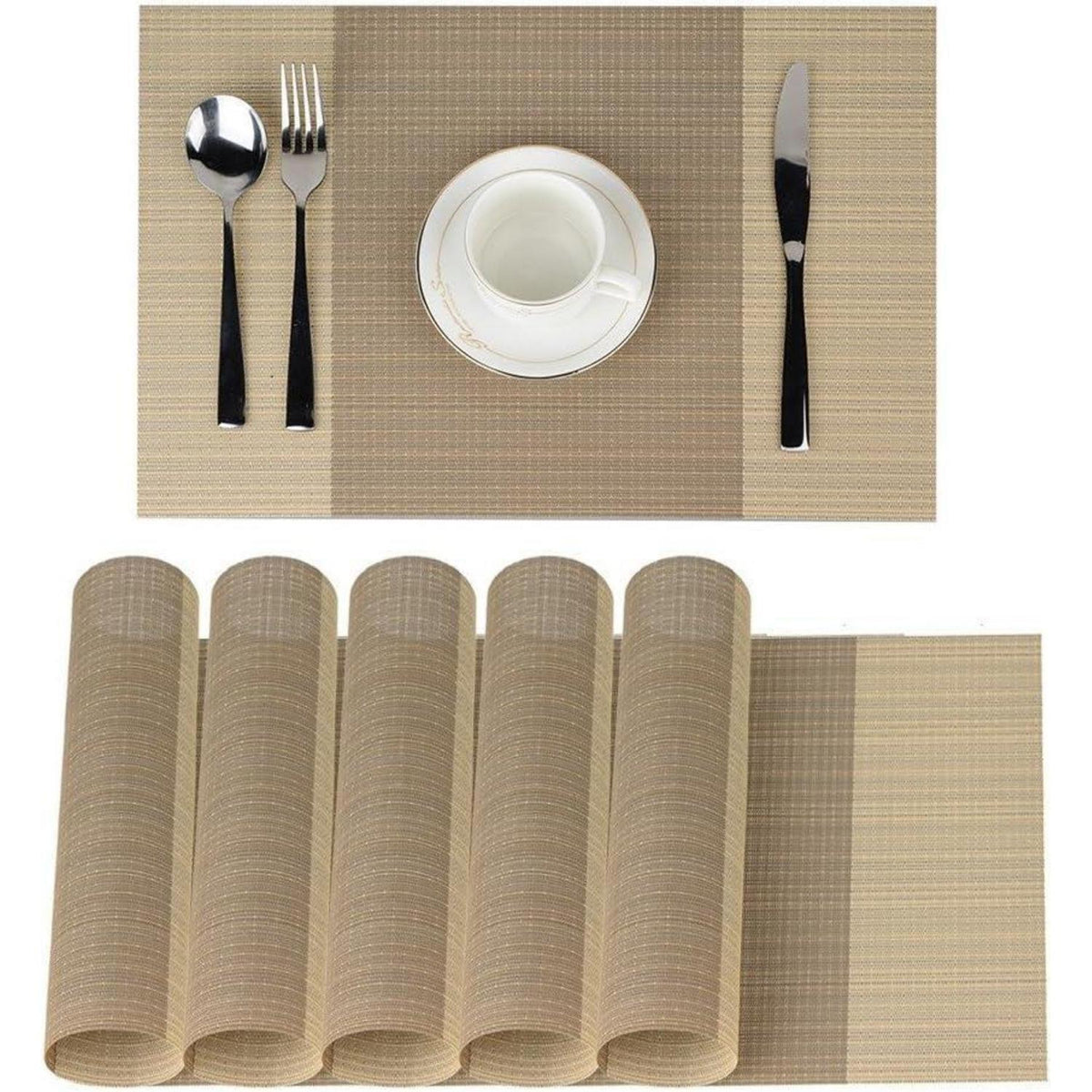 Platzsets 6er Set Gestreift Beige 30x45cm Rutschfest Hitzebeständig