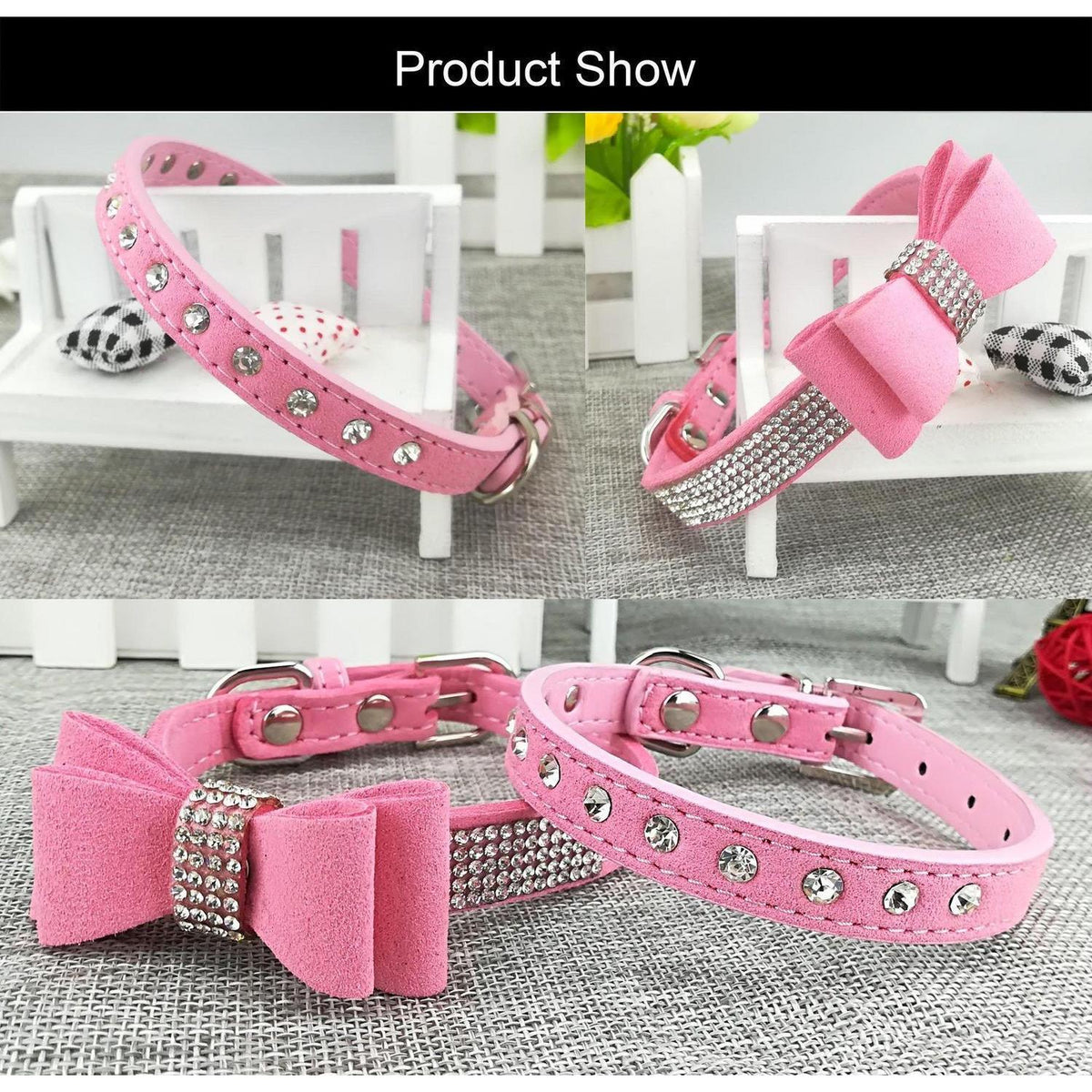 3er-Set Hundehalsband & Leine - Pink M in Lederoptik