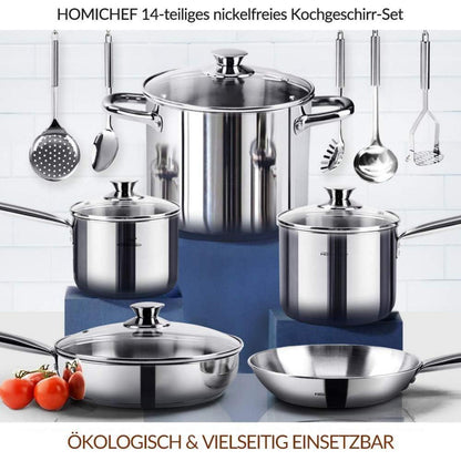 14-teiliges Edelstahl Topfset Induktion – Nickelfrei & Gesund Kochen