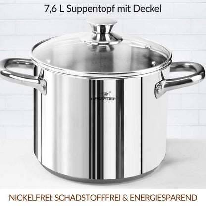 14-teiliges Edelstahl Topfset Induktion – Nickelfrei & Gesund Kochen