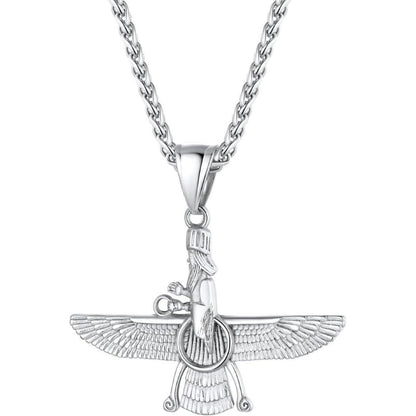 Edelstahl Halskette mit Faravahar Anhänger für Damen und Herren