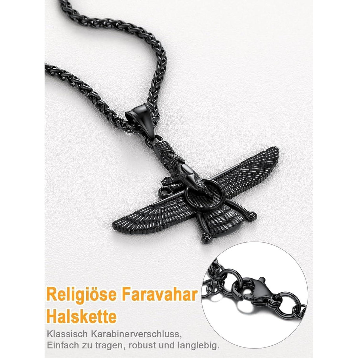 Edelstahl Halskette mit Faravahar Anhänger für Damen und Herren