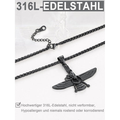Edelstahl Halskette mit Faravahar Anhänger für Damen und Herren