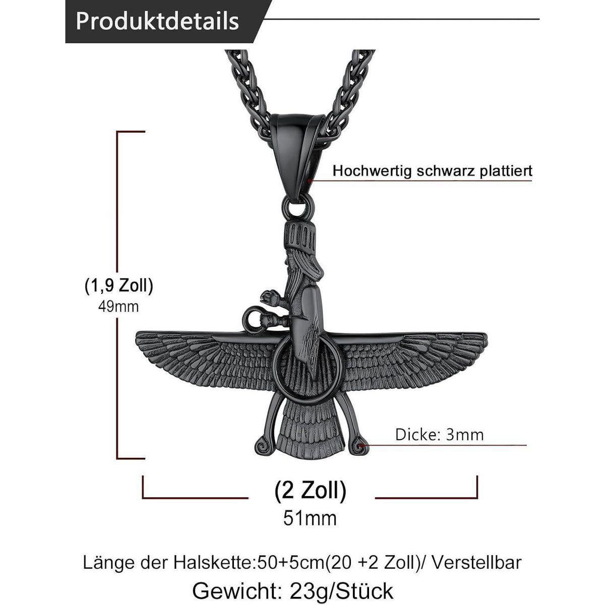 Edelstahl Halskette mit Faravahar Anhänger für Damen und Herren