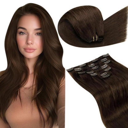 Echthaar Clip-In Extensions Dunkelbraun 35cm (7 Stück)