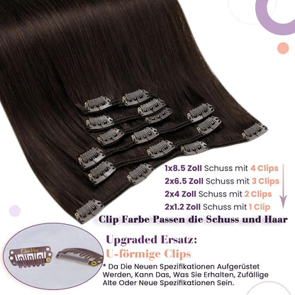 Echthaar Clip-In Extensions Dunkelbraun 35cm (7 Stück)