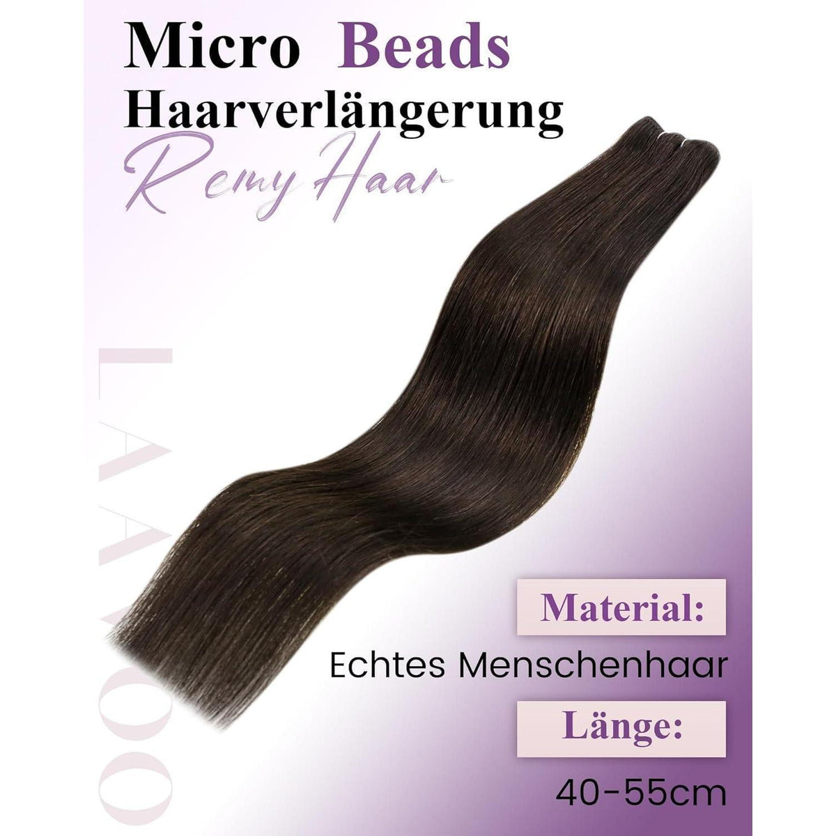Echthaar Tressen mit Micro Rings - Braun #2 - 55cm