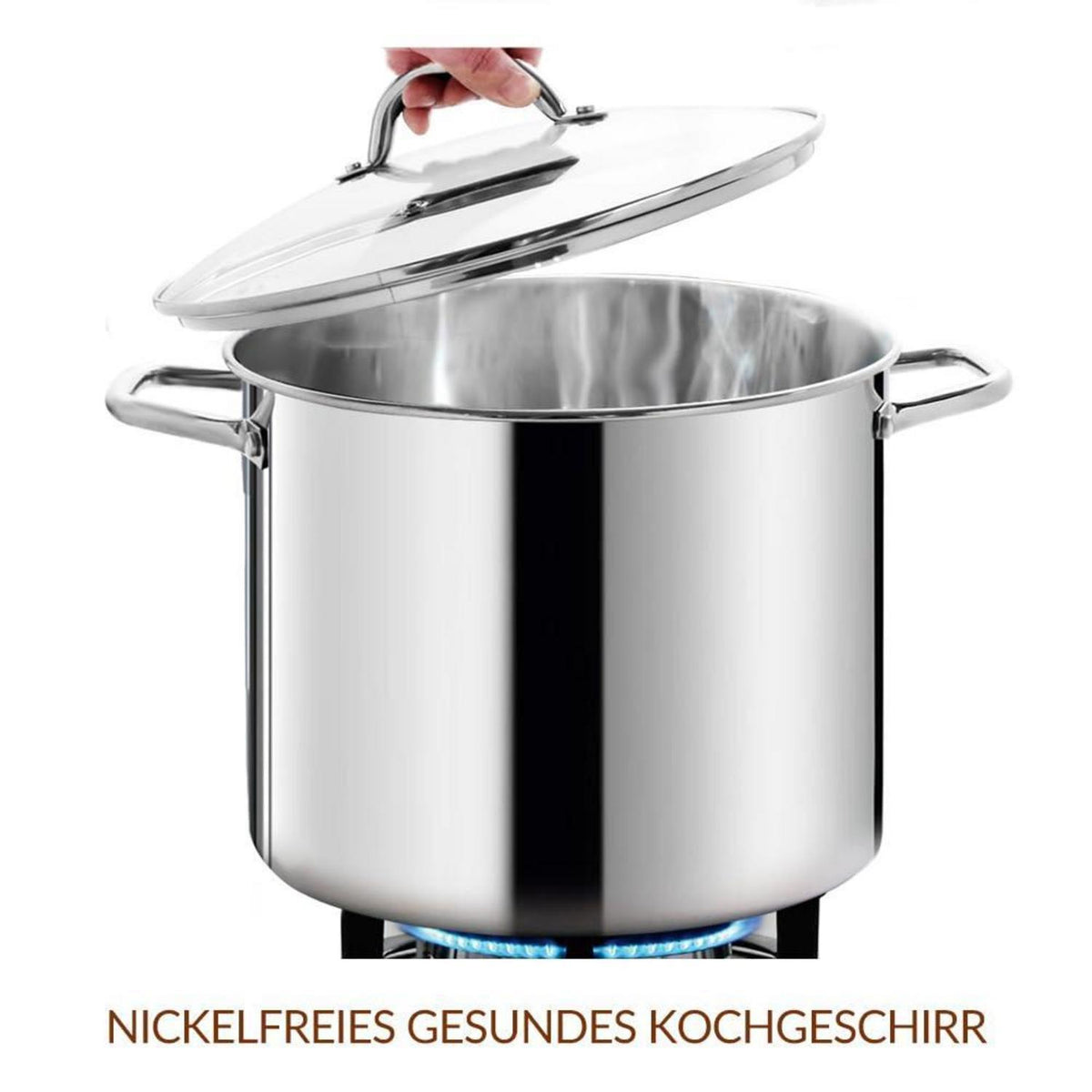 Großer Edelstahl-Suppentopf 15,1L mit Deckel – Nickelfrei & Robust