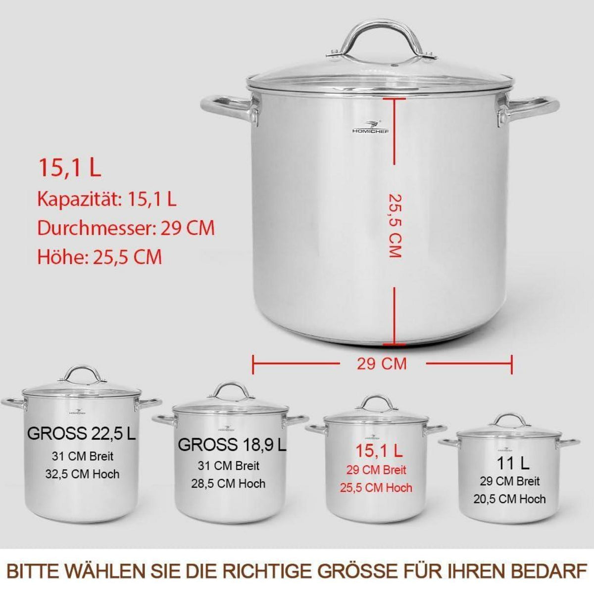 Großer Edelstahl-Suppentopf 15,1L mit Deckel – Nickelfrei & Robust