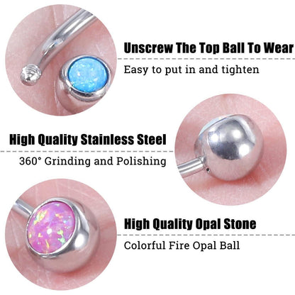 Bauchnabelpiercing 14G mit Opal, Chirurgenstahl, gebogen, blau