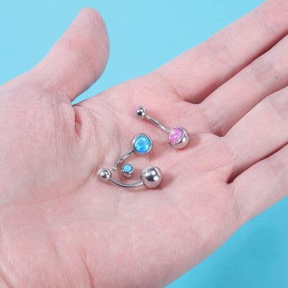 Bauchnabelpiercing 14G mit Opal, Chirurgenstahl, gebogen, blau