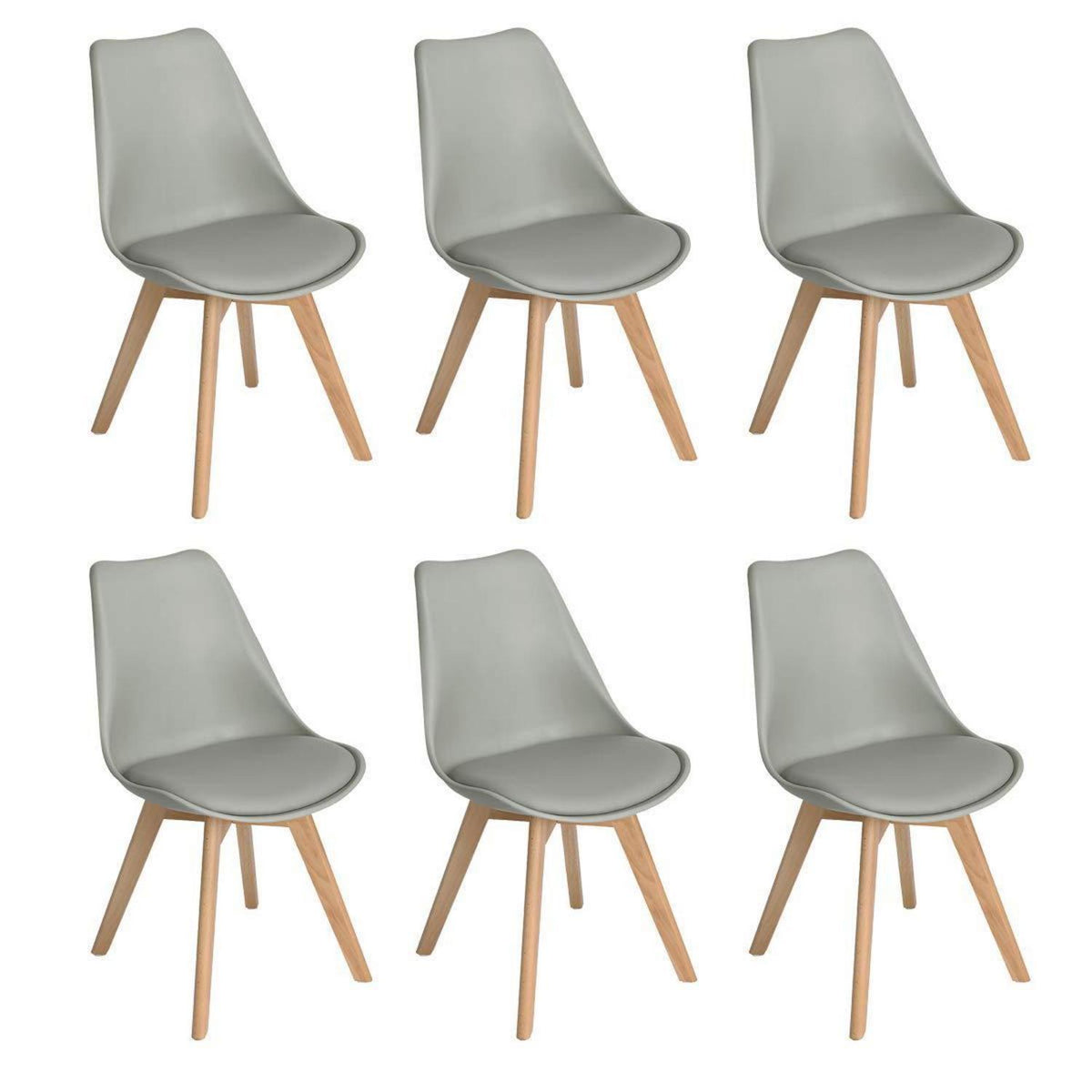 6x Esszimmerstuhl Grau – Retro Design mit Holzbeinen