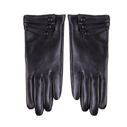 Damen Lederhandschuhe Touchscreen Lammfell Warm Schwarz S