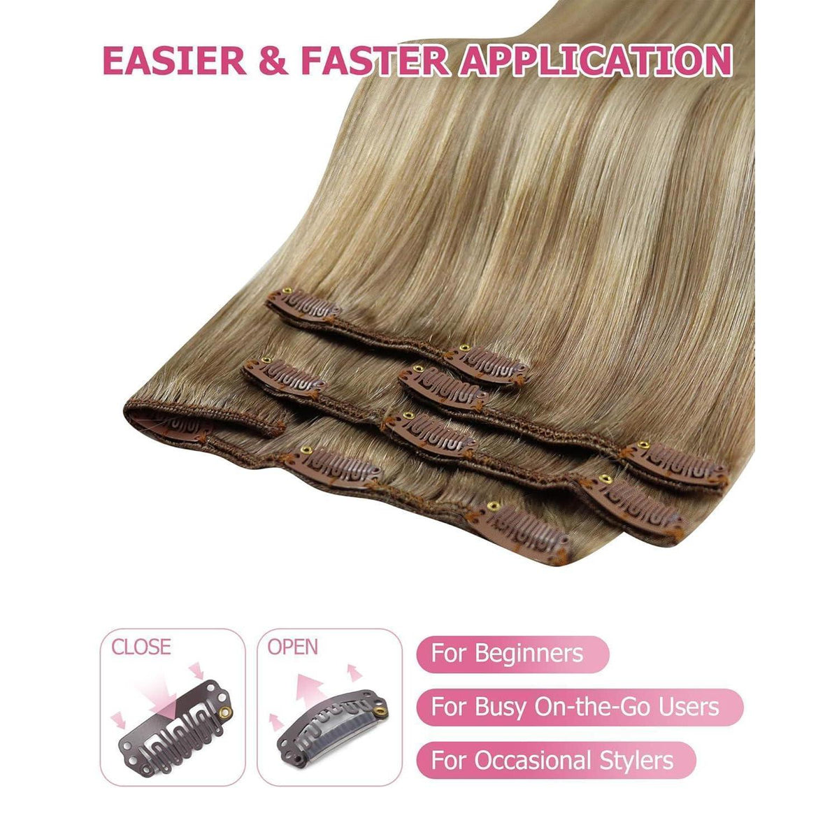 Echthaar Clip-in Extensions Ombre Hellbraun-Blond 35cm