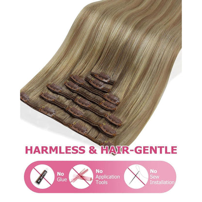 Echthaar Clip-in Extensions Ombre Hellbraun-Blond 35cm