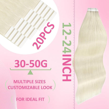 Echthaar Tape Extensions Platinblond 45cm 50g