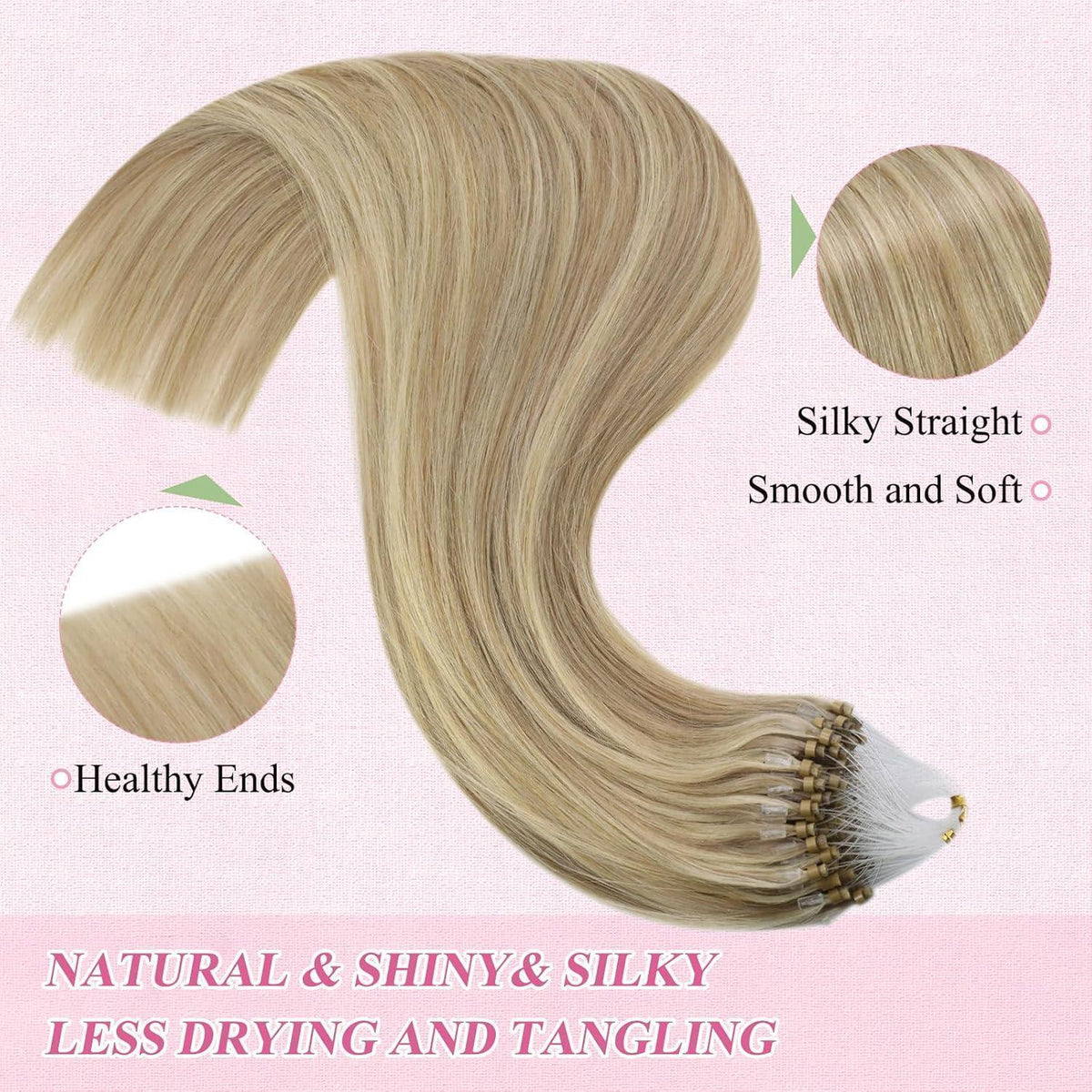 Microring Haarextensions Blond Highlights 50cm Echthaar