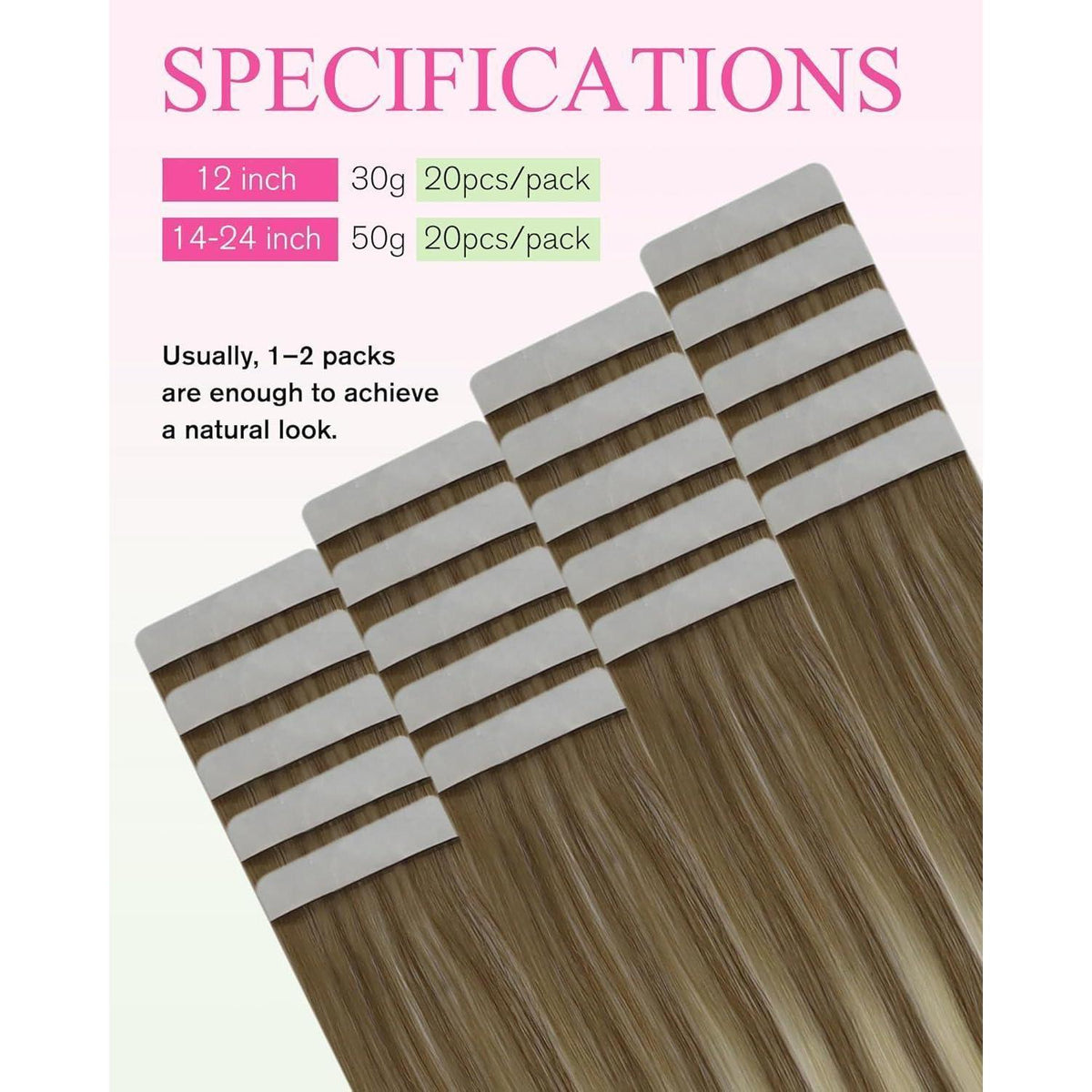 Echthaar Tape-in Extensions Hellbraun Ombre Blond 40cm