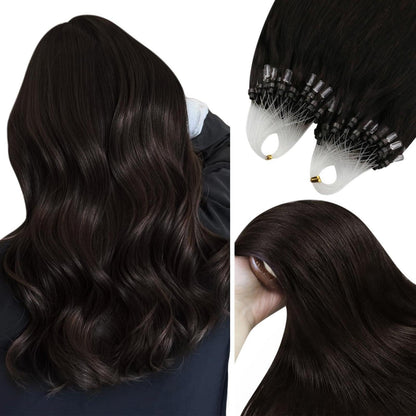 Echthaar Microring Extensions Dunkelbraun 45cm