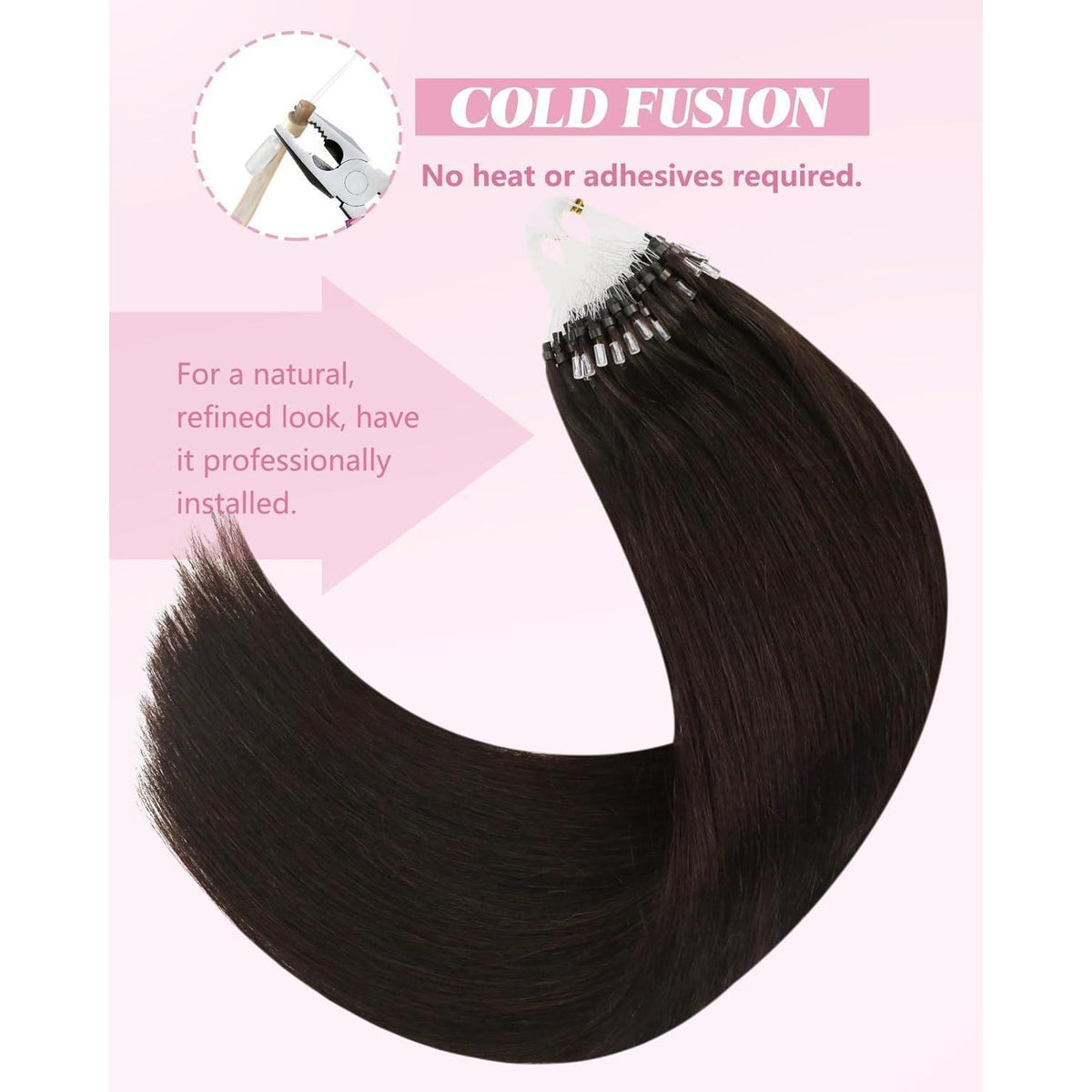 Echthaar Microring Extensions Dunkelbraun 45cm