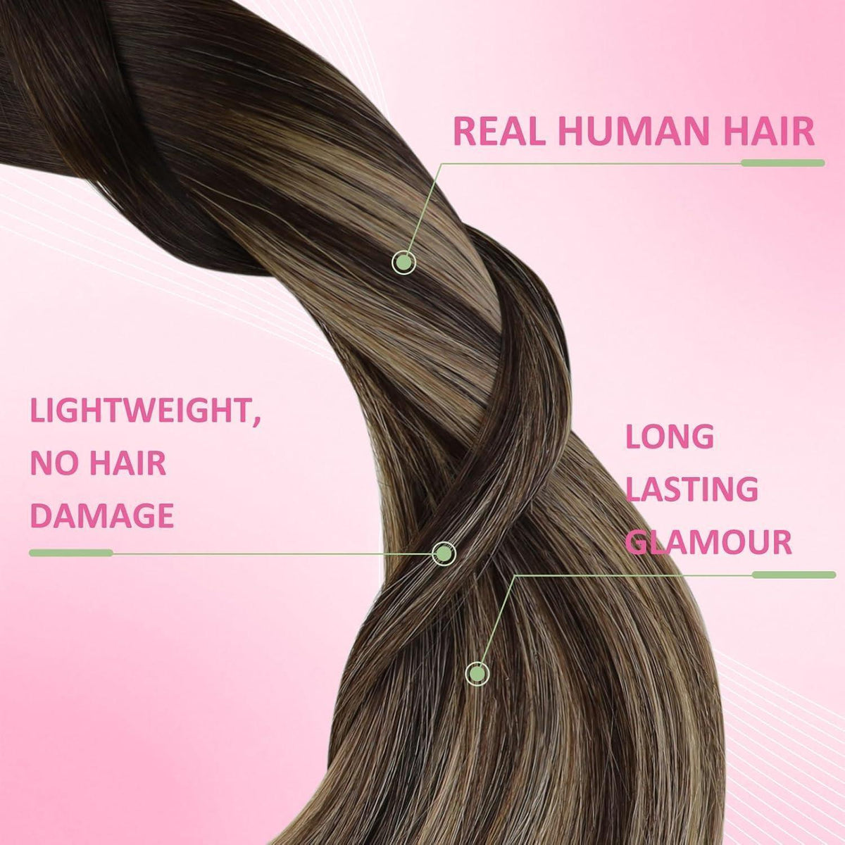 Echthaar Tape Extensions Ombre Braun Blond 45cm