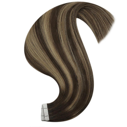Echthaar Tape Extensions Ombre Braun Blond 45cm