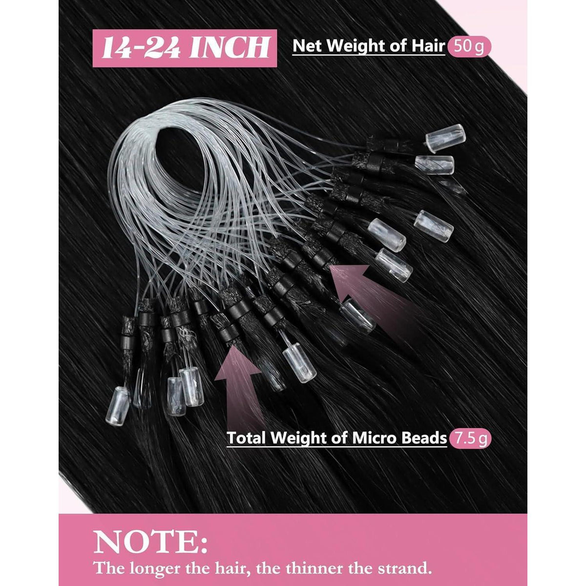 Echthaar Micro Loop Extensions Schwarz 45cm - 50 Strähnen