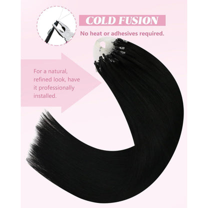 Echthaar Micro Loop Extensions Schwarz 45cm - 50 Strähnen