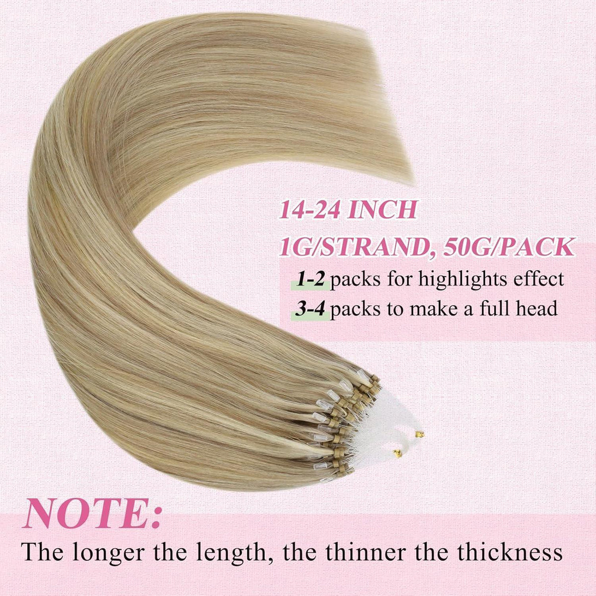 Blond Highlight Echthaar Extensions Micro Ring 55cm