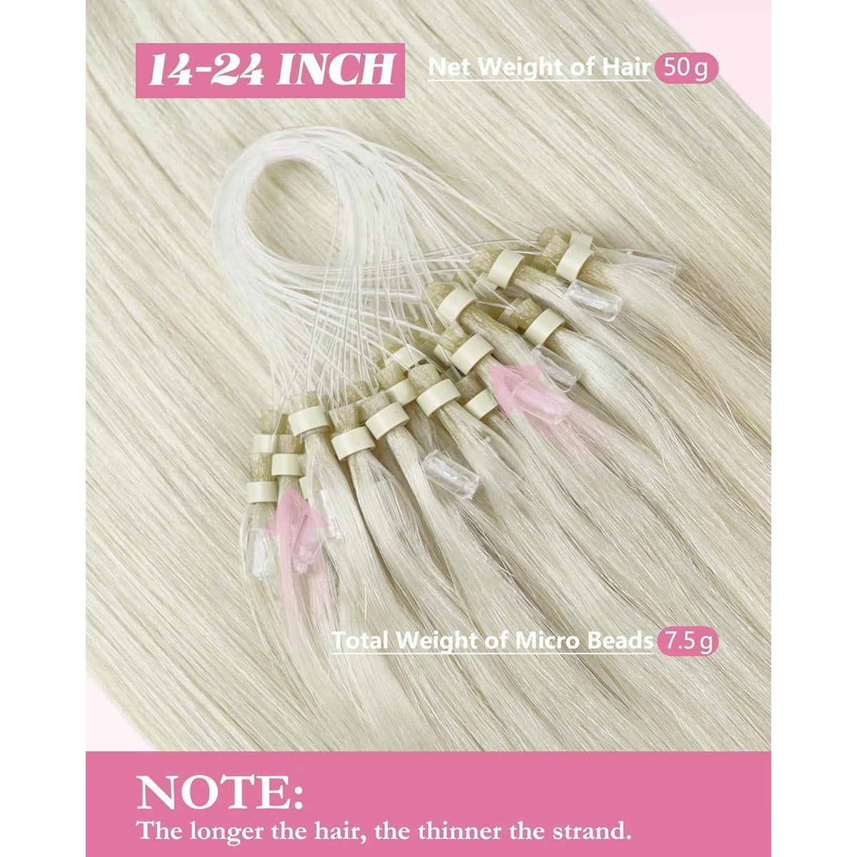 Platinblond Micro Ring Extensions Echthaar 55cm - Kaltfusion