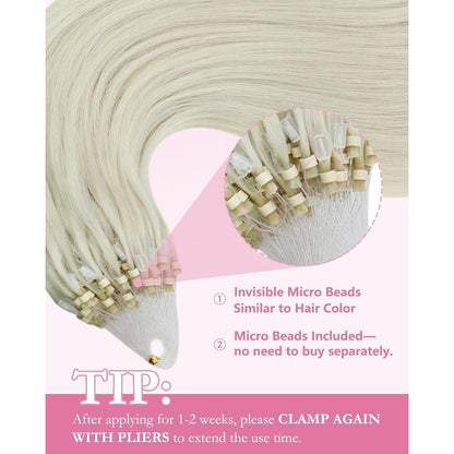 Platinblond Micro Ring Extensions Echthaar 55cm - Kaltfusion