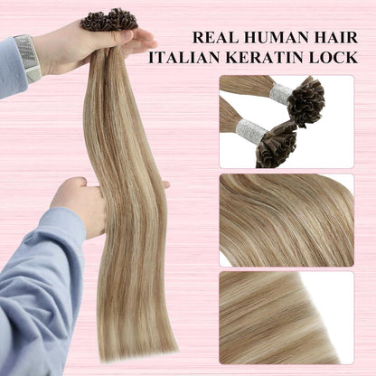 Echthaar Bondings Ombre 35cm – Hellbraun/Platinblond