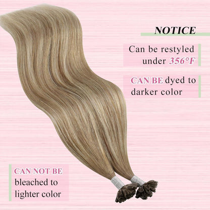 Echthaar Bondings Ombre 35cm – Hellbraun/Platinblond