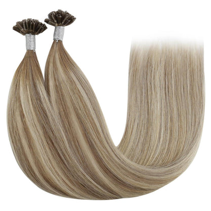 Echthaar Bondings Ombre 35cm – Hellbraun/Platinblond