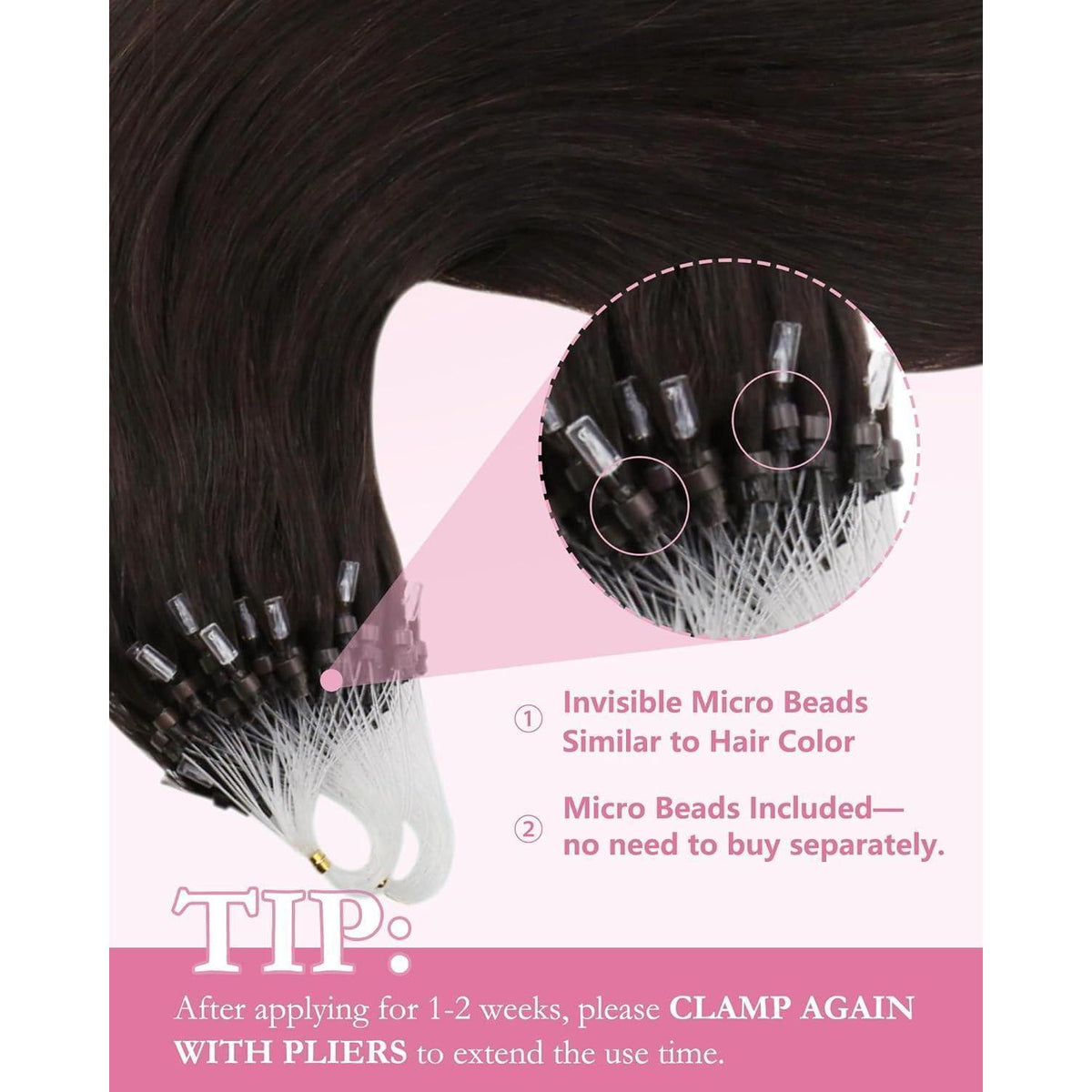 Echthaar Haarverlängerung Braun 55cm – Micro Ring Extensions