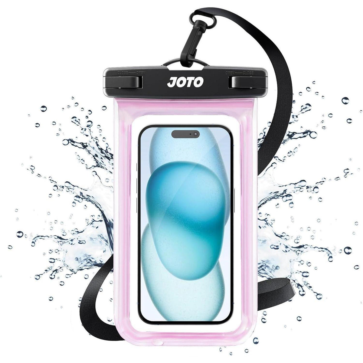 Wasserdichte Handyhülle bis 6.9" mit Umhängeband - Klarrosa