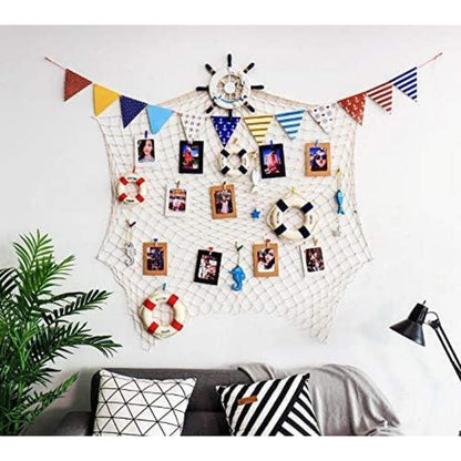 Fischernetz Wanddeko mit Klammern – DIY Foto Collage 120x120cm