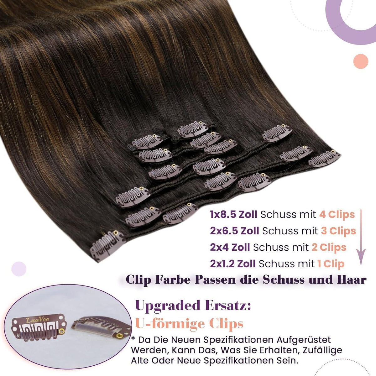 Echthaar Clip-in Braun Balayage Haarverlängerung 50cm