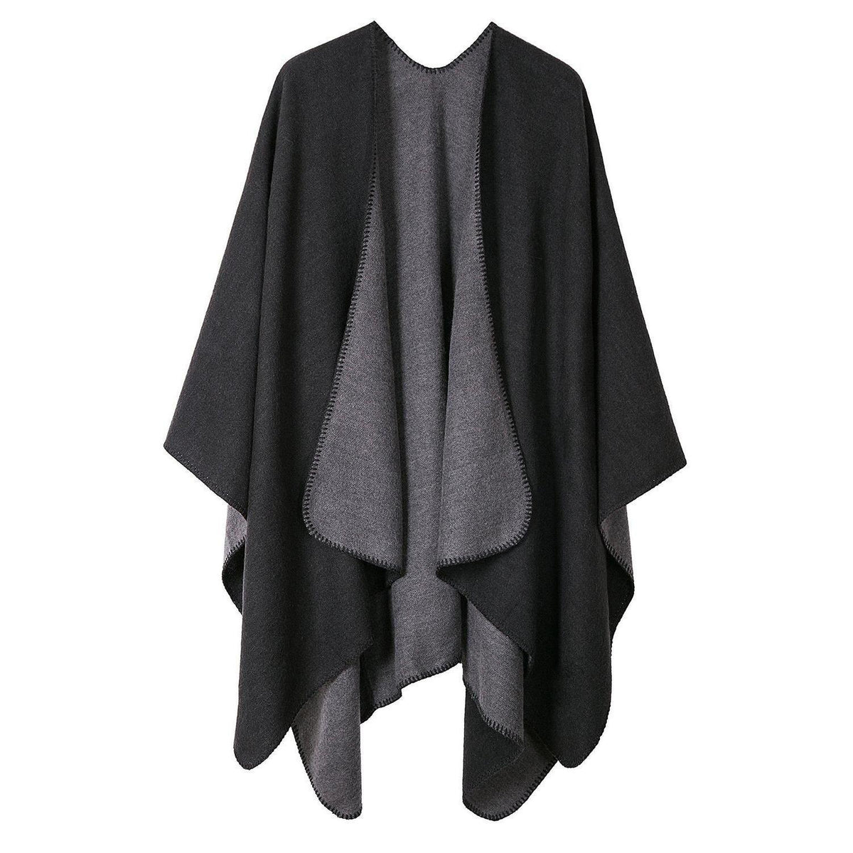 Vintage Farbblock Schal Wrap Poncho Damen Übergroß Schwarz
