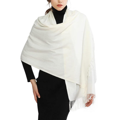 Kuscheliger Damen Schal Winter mit Fransen | Cremefarben