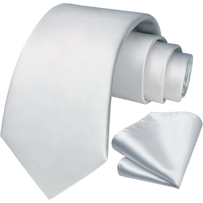 Graue Extra lange Herren Krawatte & Einstecktuch-Set