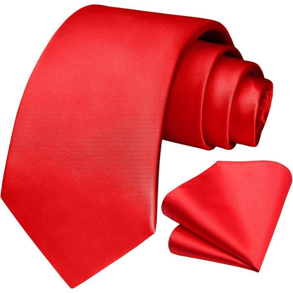 Rote Extra Lange Herren Krawatte & Einstecktuch Set