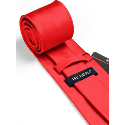 Rote Extra Lange Herren Krawatte & Einstecktuch Set