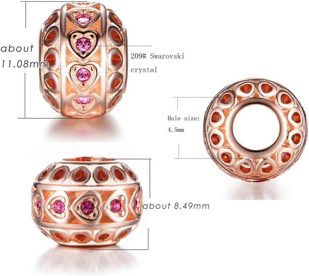 925 Sterling Silber Charm Herz mit Swarovski Kristall für