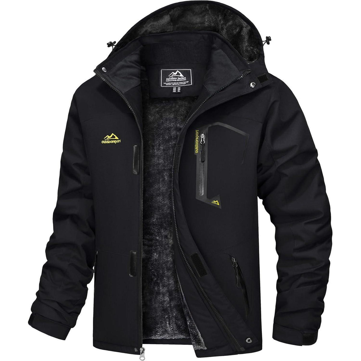 Herren Winterjacke wasserdicht warm gefüttert mit Kapuze L Schwarz